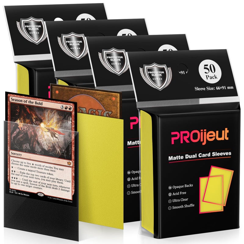 Proijeut 200 Pack Card Sleeves  Matte Dual Trading Card Sleeves With Opaque Back & Smooth Shuffle  Tear Resistant Card Protectors For Mtg  Tcg And Game Cards (Lightning Yellow) - Image 1