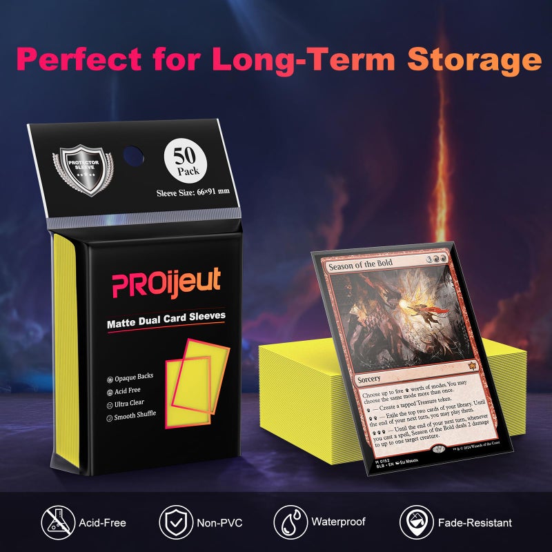 Proijeut 200 Pack Card Sleeves  Matte Dual Trading Card Sleeves With Opaque Back & Smooth Shuffle  Tear Resistant Card Protectors For Mtg  Tcg And Game Cards (Lightning Yellow) - Image 4