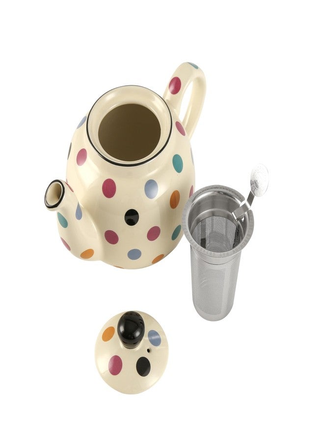 London Pottery Farmhouse Polka Dot Teapot with Infuser, Ceramic, Ivory/Multispot, 600 ml - Image 3
