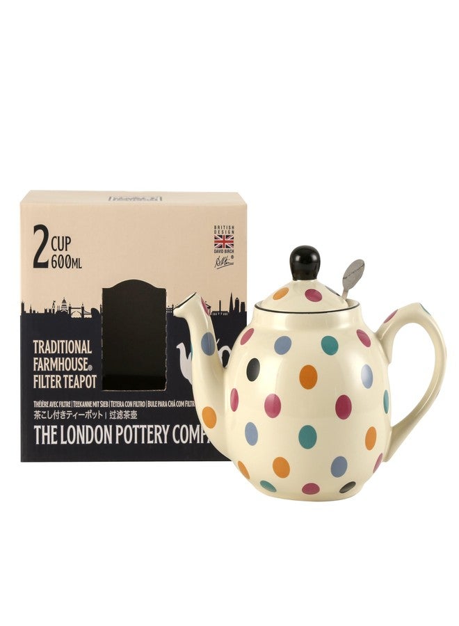 London Pottery Farmhouse Polka Dot Teapot with Infuser, Ceramic, Ivory/Multispot, 600 ml - Image 2