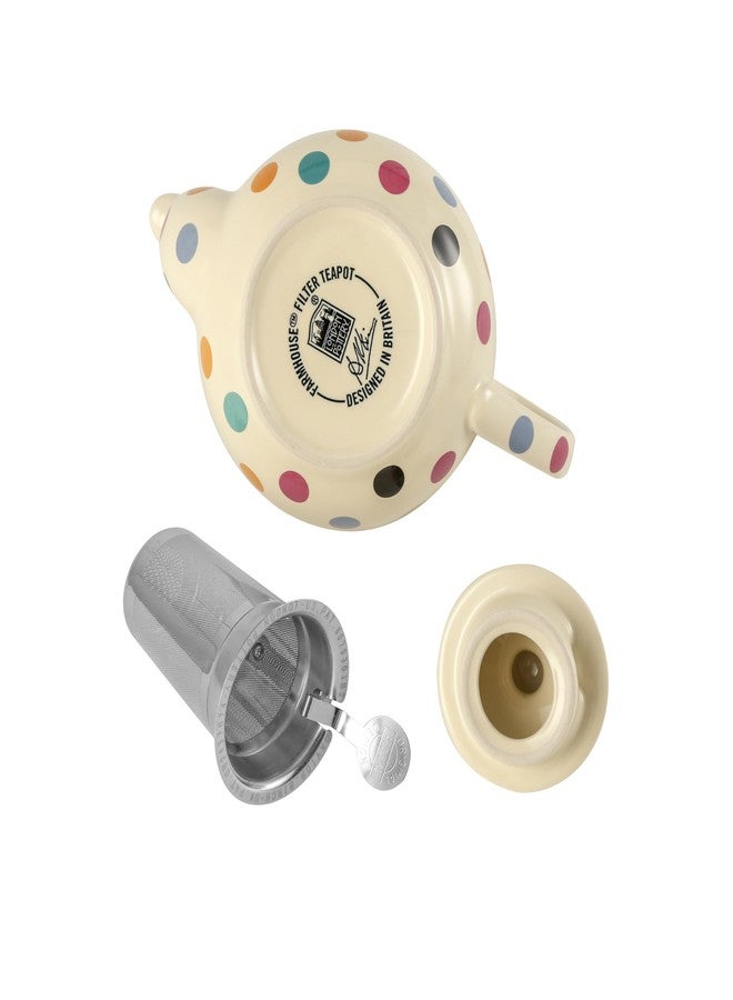 London Pottery Farmhouse Polka Dot Teapot with Infuser, Ceramic, Ivory/Multispot, 600 ml - Image 4