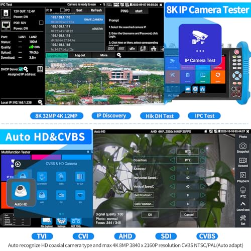 Rsrteng IPC-9800MOVTADHS Pro Full Features CCTV Camera Tester 8K 32MP IP Camera Tester 7-inch IPS Touch Screen Monitor CCTV Tester with 4K HD-TVI CVI AHD SDI Support DMM OPM VFL TDR Features POE HD - Image 3