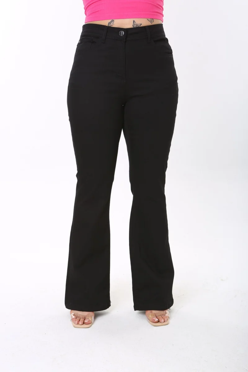 Era Lisa Flare Leg Lycra High Waist Canvas Plus Size Women's Trousers