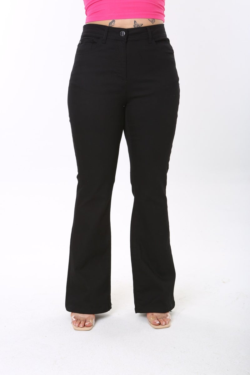 Era Lisa Flare Leg Lycra High Waist Canvas Plus Size Women's Trousers - Image 4