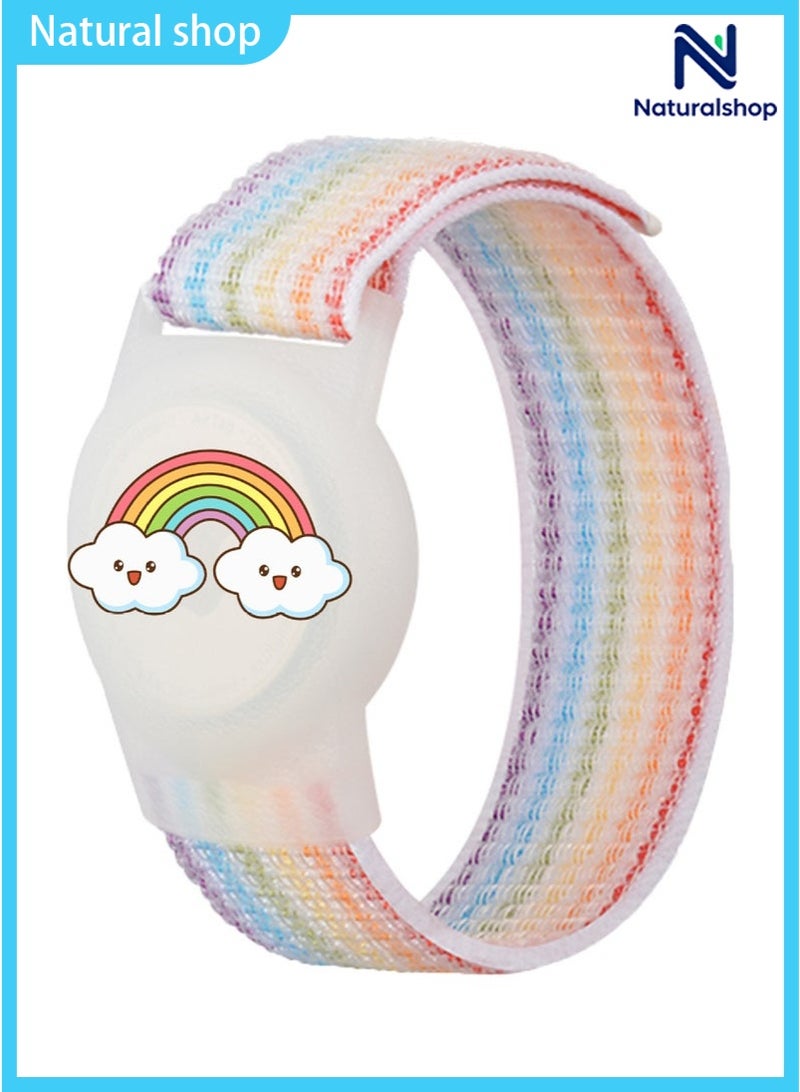 naturalshop Carton Airtag Bracelet for Kids, Apple Air Tag Protective Cover with Nylon Wristband, Waterproof full cover Airtag Trackers Case Cover Elastic Watch Band for Toddlers Girls Boys Elders - Image 1