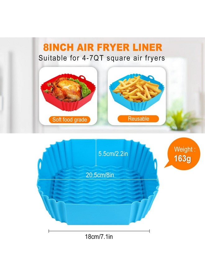Boribim Boribim 2 PCS Square Silicone Air Fryer Liners - 8 Inch Reusable Air Fryer Pot - Air Fryer Accessories - Air Fryer Inserts for 4 to 7 QT Oven Microwave Accessories (Red + Blue)  - Image 2