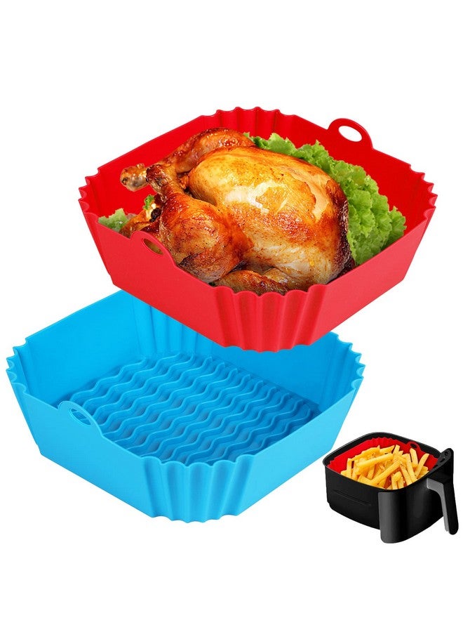 Boribim Boribim 2 PCS Square Silicone Air Fryer Liners - 8 Inch Reusable Air Fryer Pot - Air Fryer Accessories - Air Fryer Inserts for 4 to 7 QT Oven Microwave Accessories (Red + Blue)  - Image 1