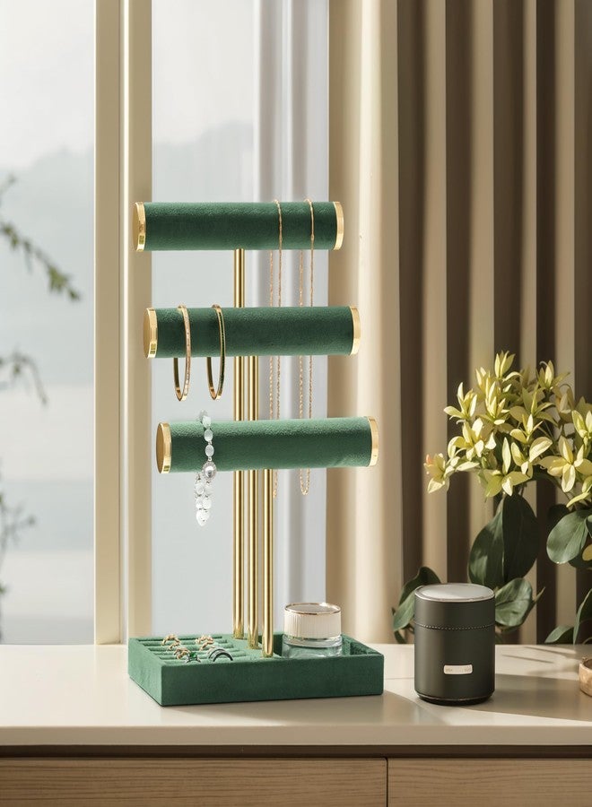 bussdis 3 Tier Bracelet Holder Display - Detachable T Bar Dark Green Velvet Bracelet Holder, Jewelry Holder Organizer for Bracelet, Necklace, Watches, Rings - Image 4