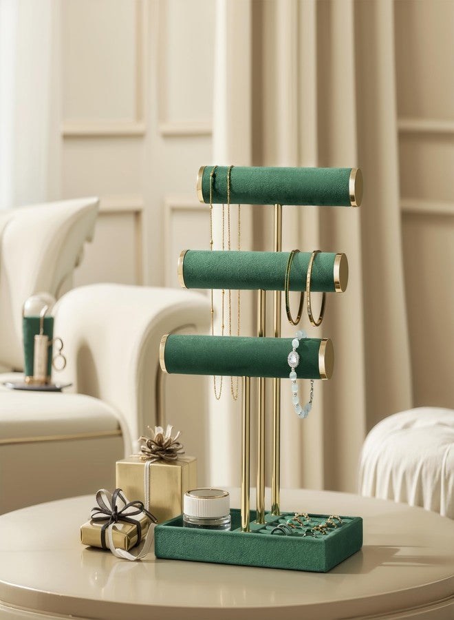 bussdis 3 Tier Bracelet Holder Display - Detachable T Bar Dark Green Velvet Bracelet Holder, Jewelry Holder Organizer for Bracelet, Necklace, Watches, Rings - Image 3