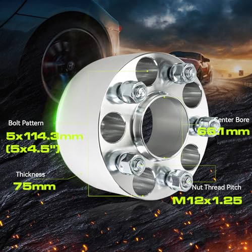 Customadeonly 5x114.3 Wheel Spacers for 370Z 350Z 240SX 300ZX GTR Murano Maxima Sentra (2pcs 3" Thick) Wheel Spacer for Q60 G37 G35 Hubcentric 5x4.5 66.1mm Bore M12x1.25 Lugs 75mm Wide - Image 3