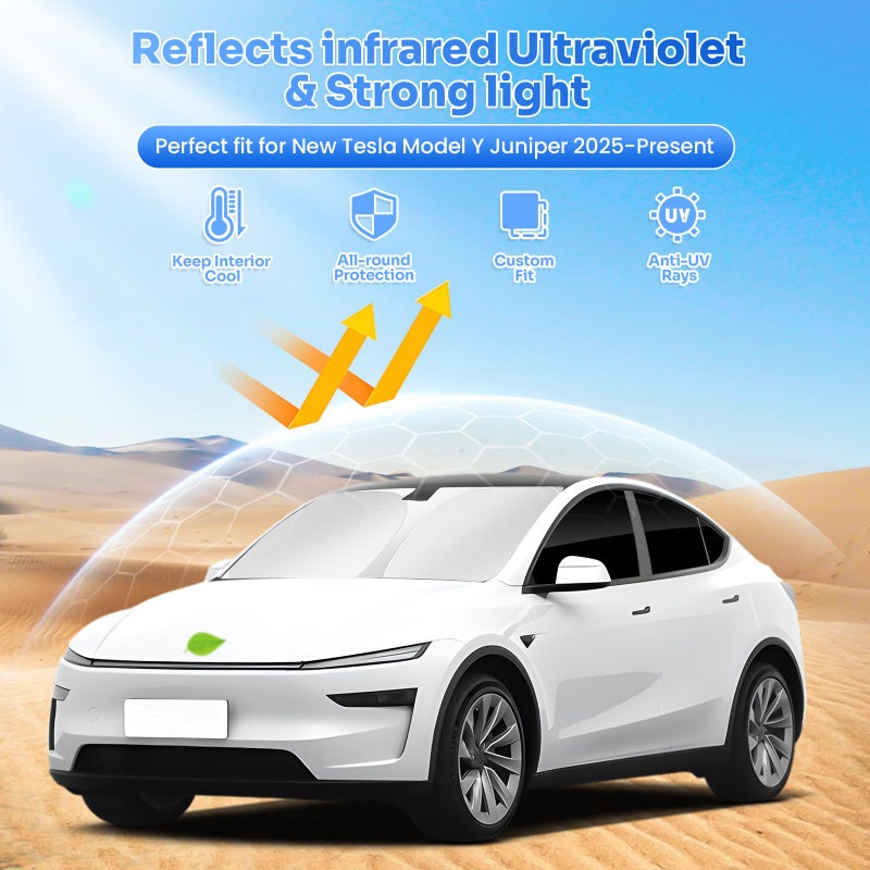 Canvcle Window Shades For 2025 2026 New Tesla Model Y Juniper Accessories Windshield Sun Shade Side Rear Window Cover Sunshade Sun Visor Shield Privacy Protection For Camping Keep Car Cool Black 8Pcs - Image 2