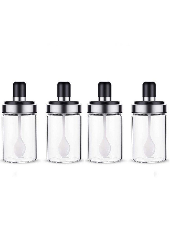 LUVINA Kitchen High Borosilicate Glass Spice Jars Seasonning Box Jar Condiment Jar, Combination Spoon And Lid Design, Premium Commercial Grade, Empty Jars 250Ml, Airtight Cap (4, Spoon) - Image 1