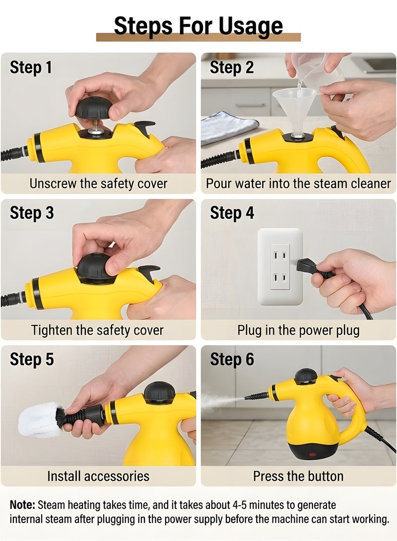 Beauenty Portable Handheld Steam Cleaner 1000W Multifunctional High Temperature Pressurized Steam Cleaning Machine with 9PCS Accessory for Kitchen Sofa Bathroom Car Window - Image 2