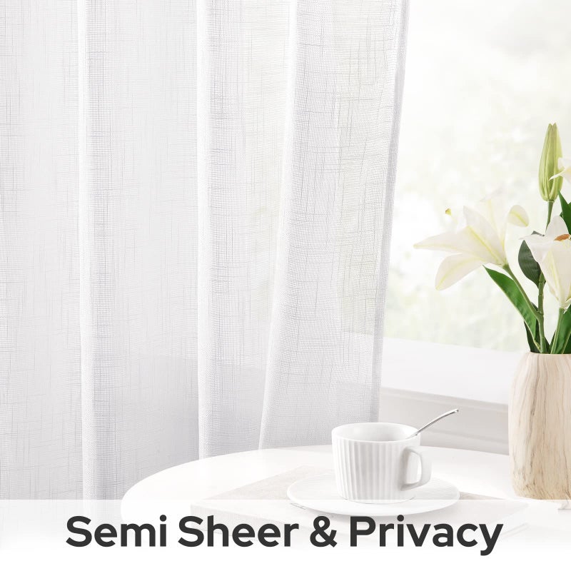 HOMEIDEAS HOMEIDEAS White Linen Sheer Curtains 84 Inches Long 2 Panels Textured Semi Sheer Curtains Farmhouse Curtains Sheer Privacy Window Curtains for Bedroom Living Room - Image 4