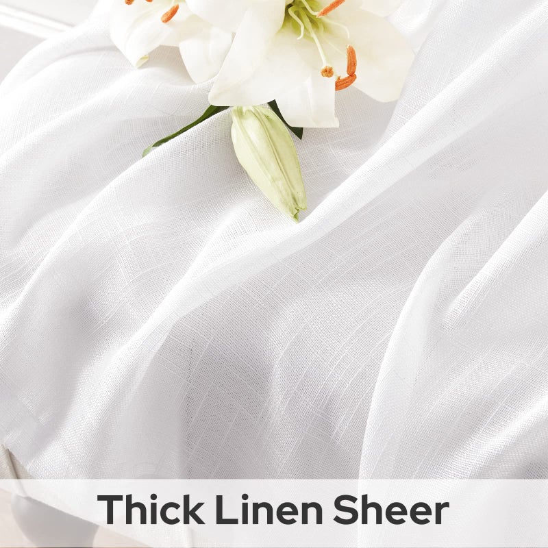 HOMEIDEAS HOMEIDEAS White Linen Sheer Curtains 84 Inches Long 2 Panels Textured Semi Sheer Curtains Farmhouse Curtains Sheer Privacy Window Curtains for Bedroom Living Room - Image 3