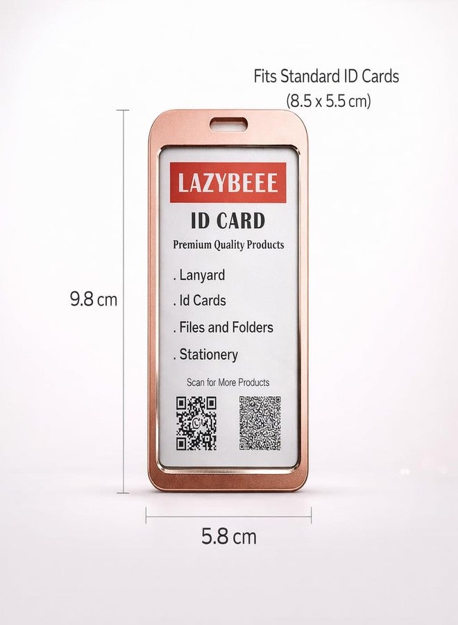 Lazybeee Premium Aluminum ID Card Holder (Rose Gold, Vertical) - Hard Metal Badge Case with Scratch Resistant Finish, Lightweight & Durable for Office & School Use (Pack of 2) - Image 3