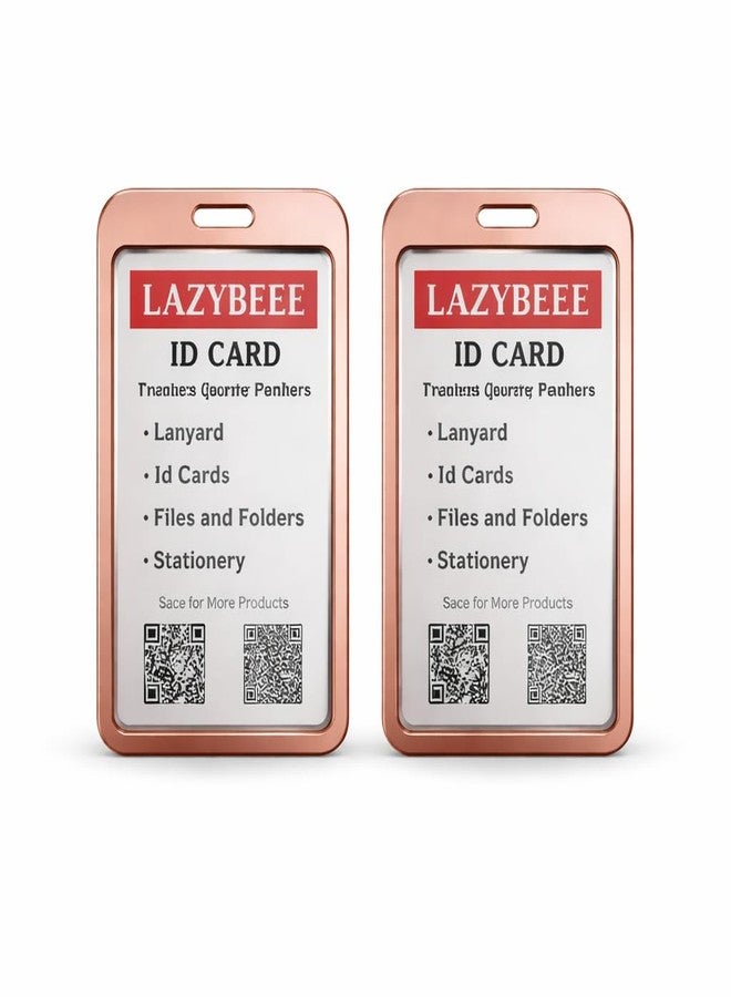 Lazybeee Premium Aluminum ID Card Holder (Rose Gold, Vertical) - Hard Metal Badge Case with Scratch Resistant Finish, Lightweight & Durable for Office & School Use (Pack of 2) - Image 1