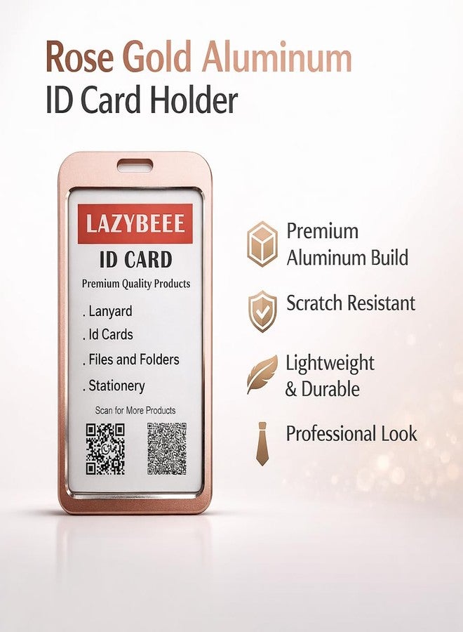 Lazybeee Premium Aluminum ID Card Holder (Rose Gold, Vertical) - Hard Metal Badge Case with Scratch Resistant Finish, Lightweight & Durable for Office & School Use (Pack of 2) - Image 2