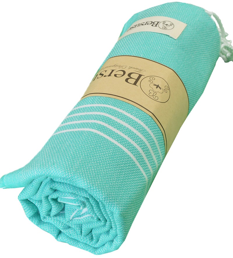 Bersuse Towels Anatolia XL Beach Blanket Throw Blanket Turkish Towel 100% Cotton Extra-Large Quick-Dry Lightweight Premium Peshtemal Towel - 61x82 Inches, Mint Green - Image 2