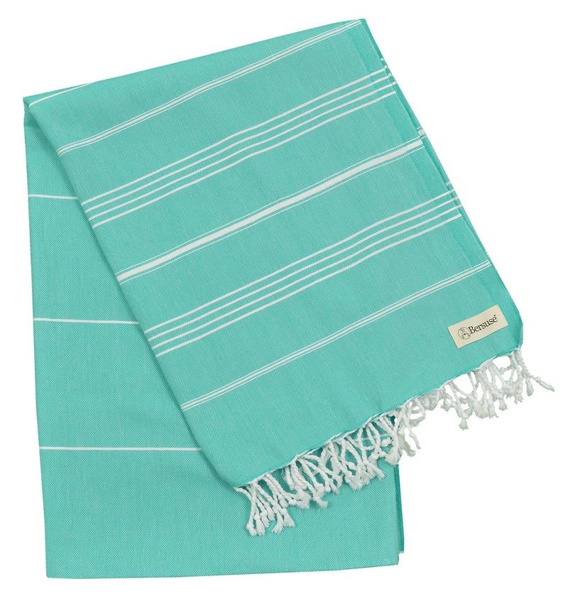 Bersuse Towels Anatolia XL Beach Blanket Throw Blanket Turkish Towel 100% Cotton Extra-Large Quick-Dry Lightweight Premium Peshtemal Towel - 61x82 Inches, Mint Green - Image 4