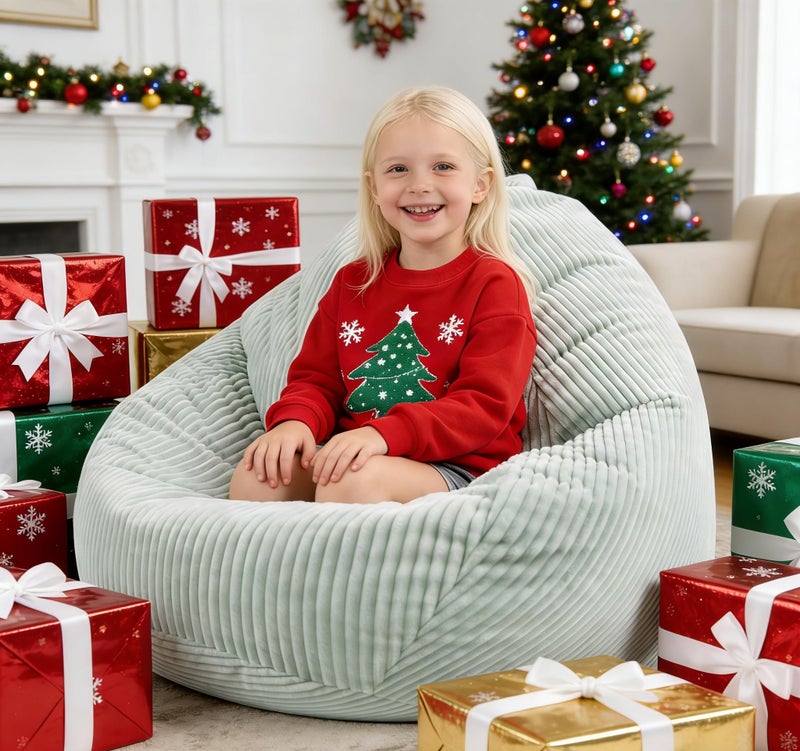 ENBAOHUI Bean Bag Chairs with Memory Foam Chairs for Kids Teens Toddler Faux Fur Sofa Chair with Handle Greyish-Green - Image 4