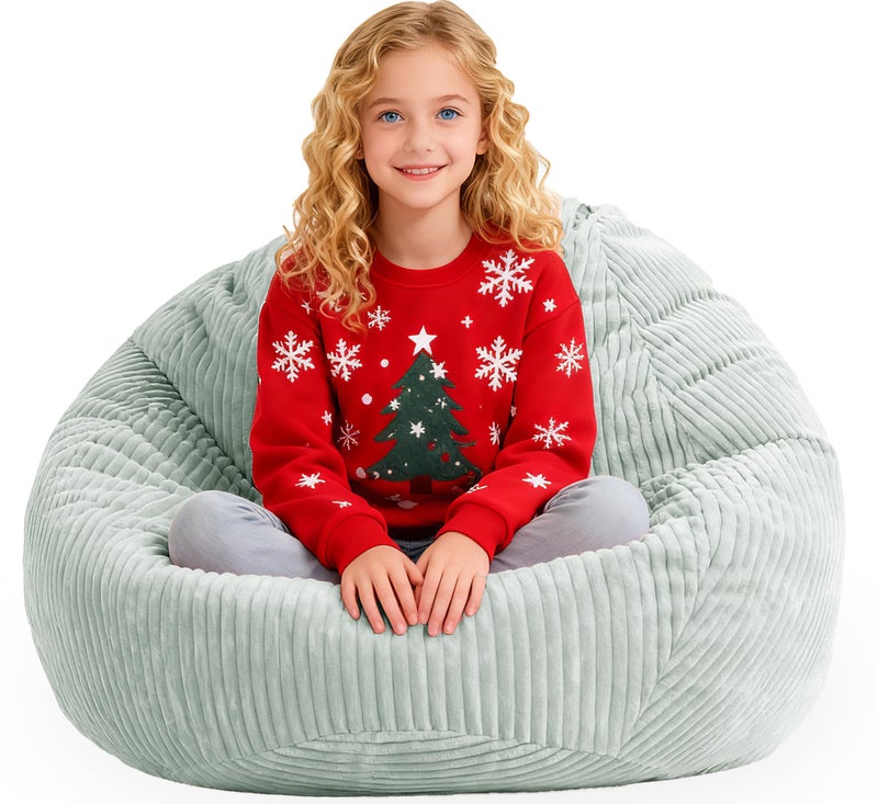 ENBAOHUI Bean Bag Chairs with Memory Foam Chairs for Kids Teens Toddler Faux Fur Sofa Chair with Handle Greyish-Green - Image 1