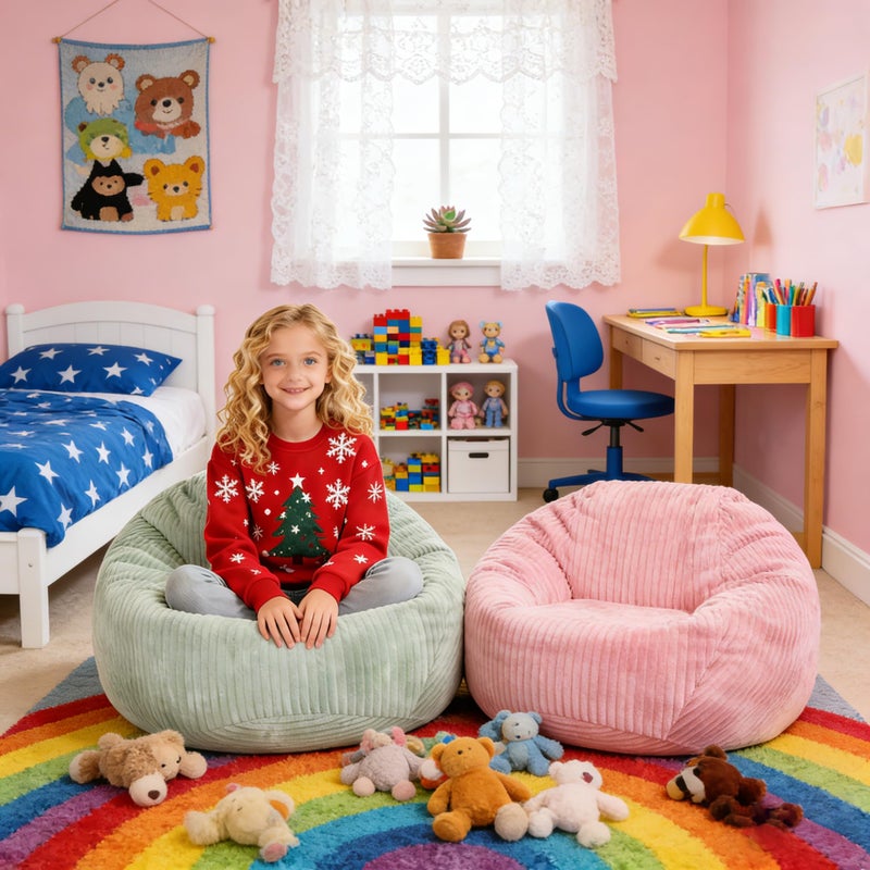 ENBAOHUI Bean Bag Chairs with Memory Foam Chairs for Kids Teens Toddler Faux Fur Sofa Chair with Handle Greyish-Green - Image 3