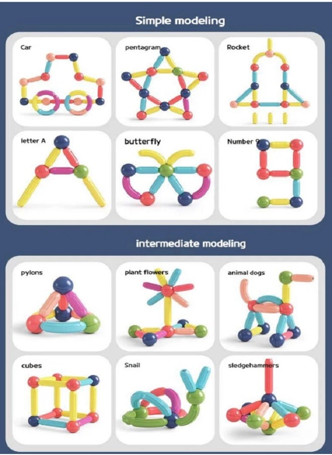 STEM - Magnetic Sticks Building Blocks Toy For Kids, 3D Magnetic Balls And Rods Set Kids Montessori Educational Toys Stacking Toys For Kids Age 3+ Years (84 Pcs) - Image 1