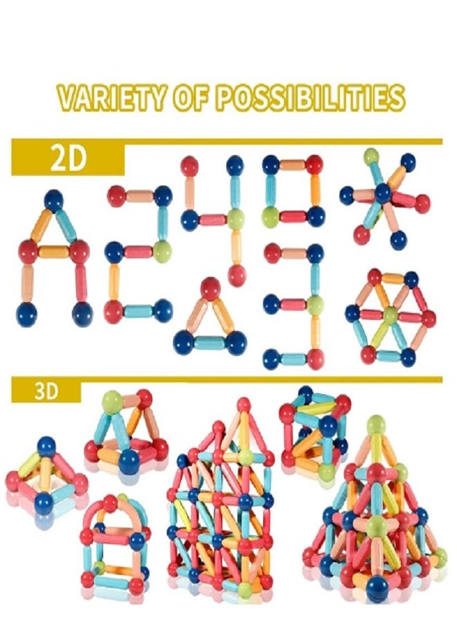 STEM - Magnetic Sticks Building Blocks Toy For Kids, 3D Magnetic Balls And Rods Set Kids Montessori Educational Toys Stacking Toys For Kids Age 3+ Years (84 Pcs) - Image 1