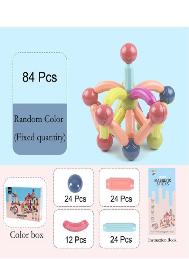 STEM - Magnetic Sticks Building Blocks Toy For Kids, 3D Magnetic Balls And Rods Set Kids Montessori Educational Toys Stacking Toys For Kids Age 3+ Years (84 Pcs) - Image 1