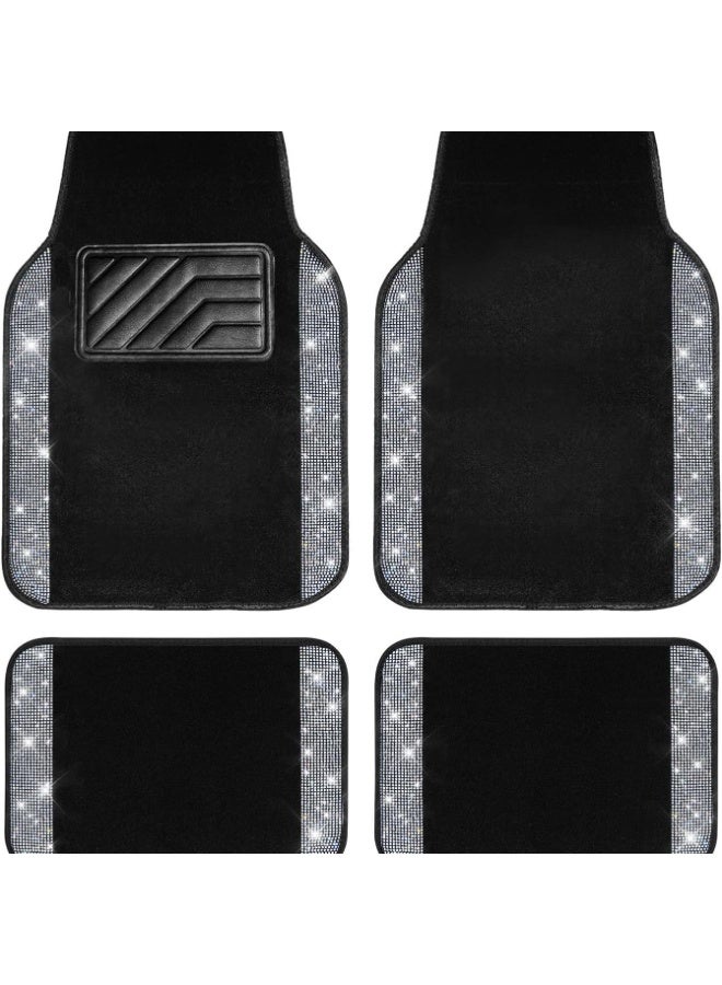 ET-LIFE Car Floor Mats - Universal Waterproof Floor Mats with Anti-Slip PVC Heel Pad, for SUV, Sedan, Van, 44*64cm & 30*44cm, 4pcs Black Silver - Image 1