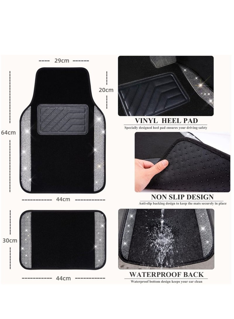 ET-LIFE Car Floor Mats - Universal Waterproof Floor Mats with Anti-Slip PVC Heel Pad, for SUV, Sedan, Van, 44*64cm & 30*44cm, 4pcs Black Silver - Image 3