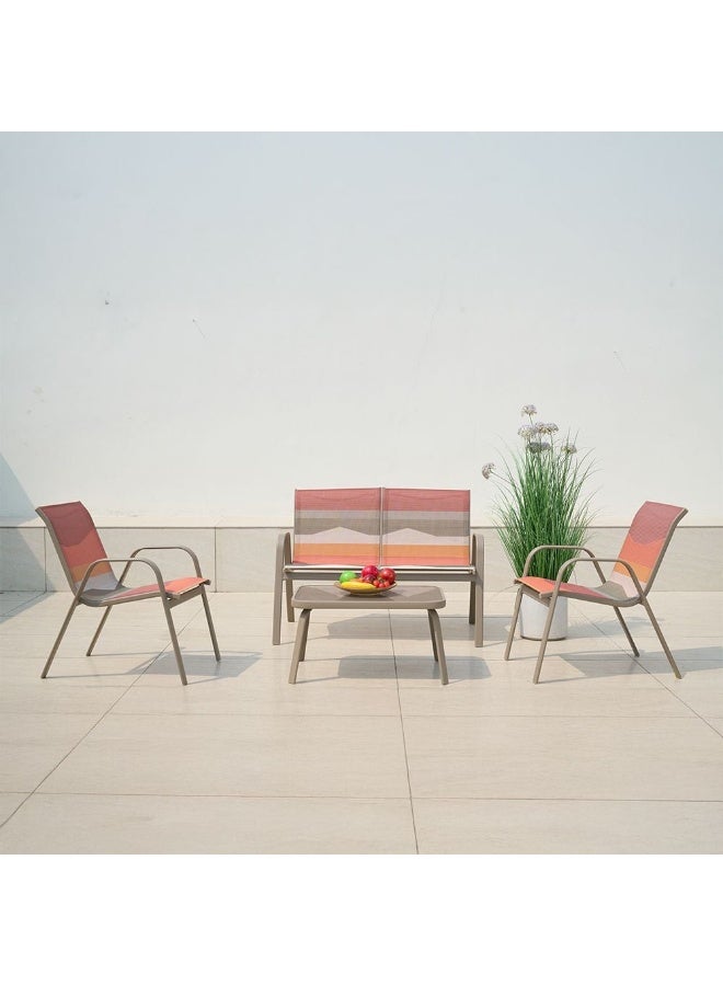 DANUBE HOME Mabel 4-Seater Outdoor Sofa Set | Steel Frame Garden Furniture | Modern Design Patio Sofaset | Outdoor Seating Table And Chairs For Lawn Garden-Taupe/Pink - Image 1