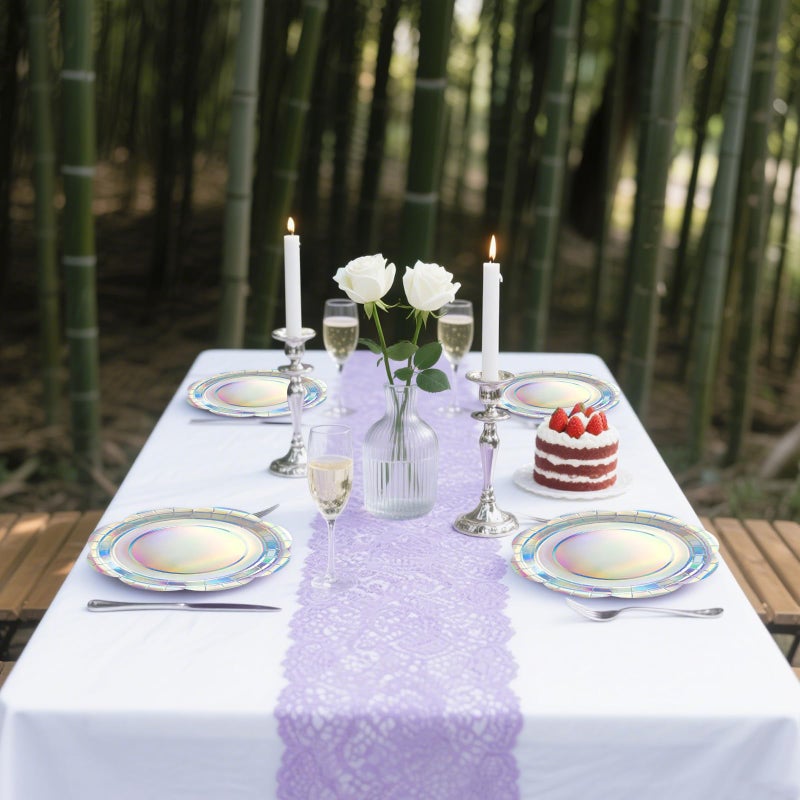 KFJBPB 50PCS Iridescent Silver Paper Plates 7 Inch, Disposable Holographic Scalloped Plates Cake Dessert Plate for Mermaid Birthday Wedding Party Supplies (Iridescent Silver, 7 inch) - Image 5