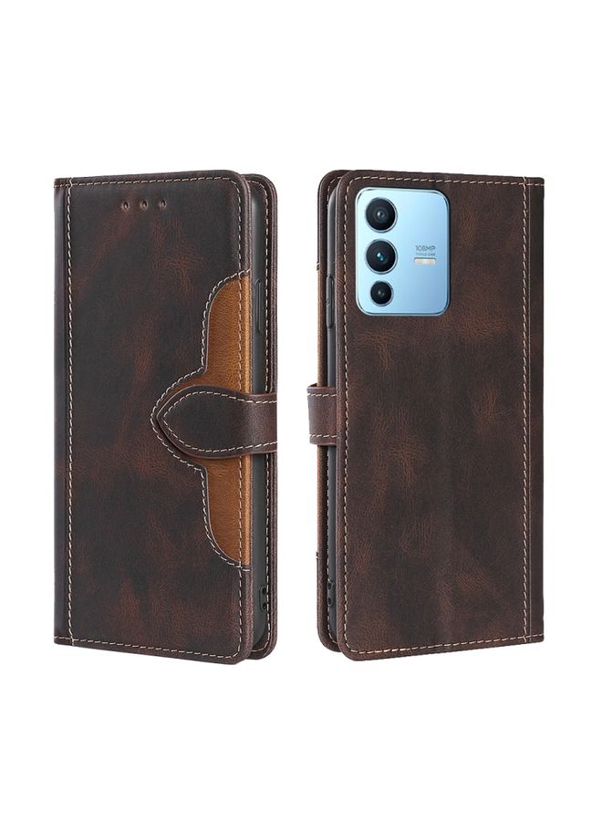 Case Cover For vivo S12 Pro 5G/V23 Pro Stitching Skin Feel Magnetic Buckle Horizontal Flip PU Leather Case Brown