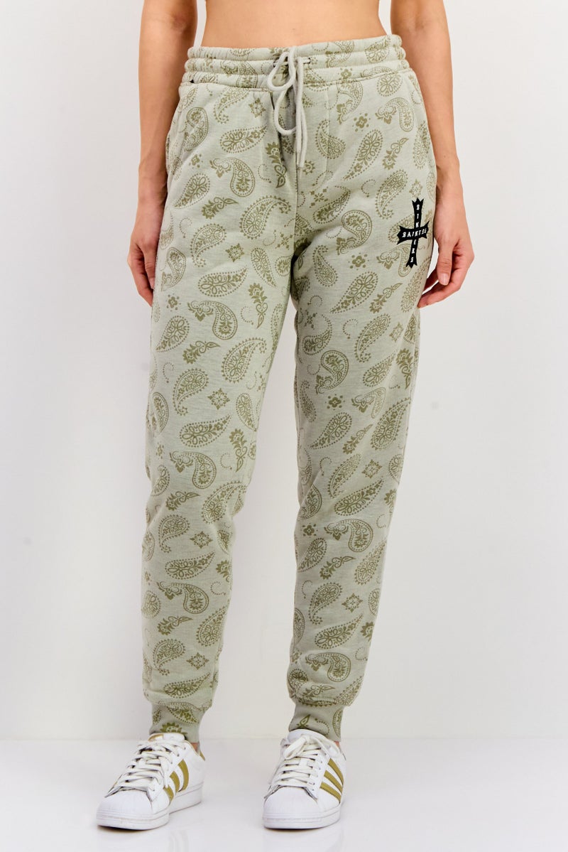 Rue 21 Women Regular Fit Allover Print Sweatpants, Beige - Image 1