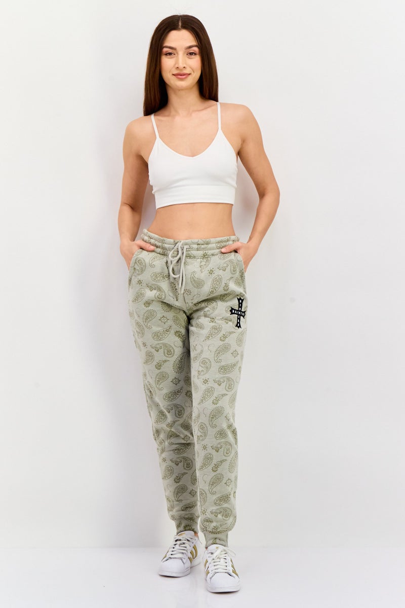 Rue 21 Women Regular Fit Allover Print Sweatpants, Beige - Image 4