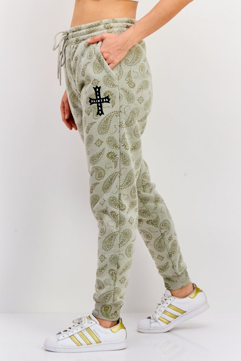 Rue 21 Women Regular Fit Allover Print Sweatpants, Beige - Image 2