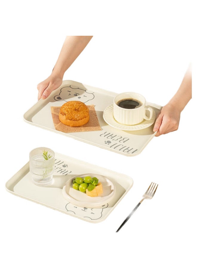 Caizhi Rectangular Tray, Tea Tray, Household Fruit Plate, Breakfast Plate, Storage Tray, Snack Plate, Large Size, Bear Pattern, Beige, Cz6949 - Image 2