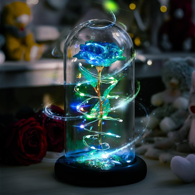 BIRTHDAY GIFTS FOR WOMENCHRISTMAS ROSE GIFTS FOR WOMEN HER MUMROTATING COLORFUL BLUE LIGHT UP ROSE IN GLASS DOMESPINNING FOR WEDDINGENGAGEMENTANNIVERSARYGRADUATION