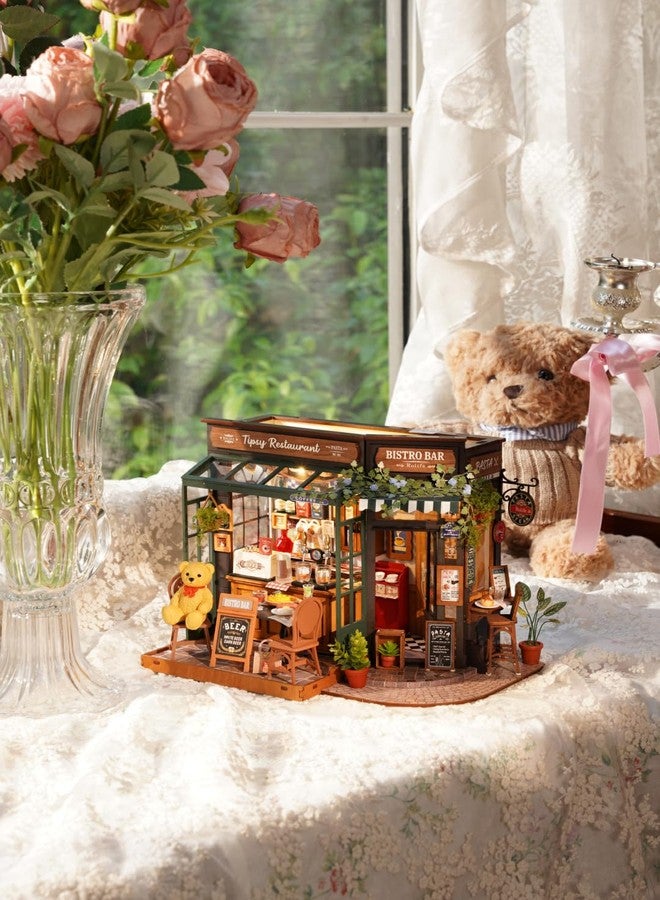 رو وود مجموعة بناء منزل مصغر من رووود للبالغين، مجموعة بناء منزل مصغر يمكنك تركيبه بنفسك، مجموعة بيت دمى خشبي مع إضاءة LED للأطفال والمراهقين والمبتدئين كهدية عيد ميلاد (مطعم تيبسي) - Image 3