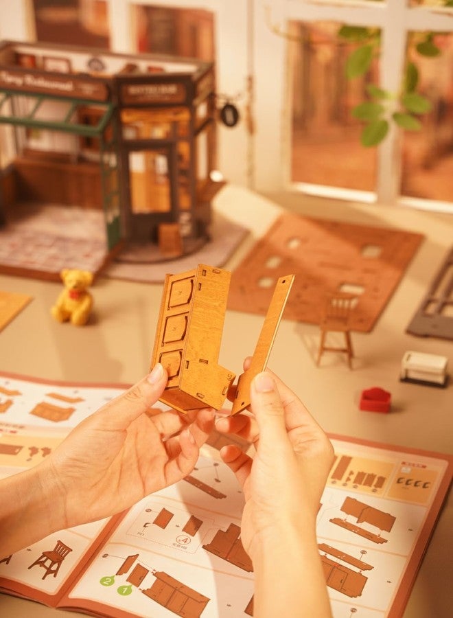 رو وود مجموعة بناء منزل مصغر من رووود للبالغين، مجموعة بناء منزل مصغر يمكنك تركيبه بنفسك، مجموعة بيت دمى خشبي مع إضاءة LED للأطفال والمراهقين والمبتدئين كهدية عيد ميلاد (مطعم تيبسي) - Image 5