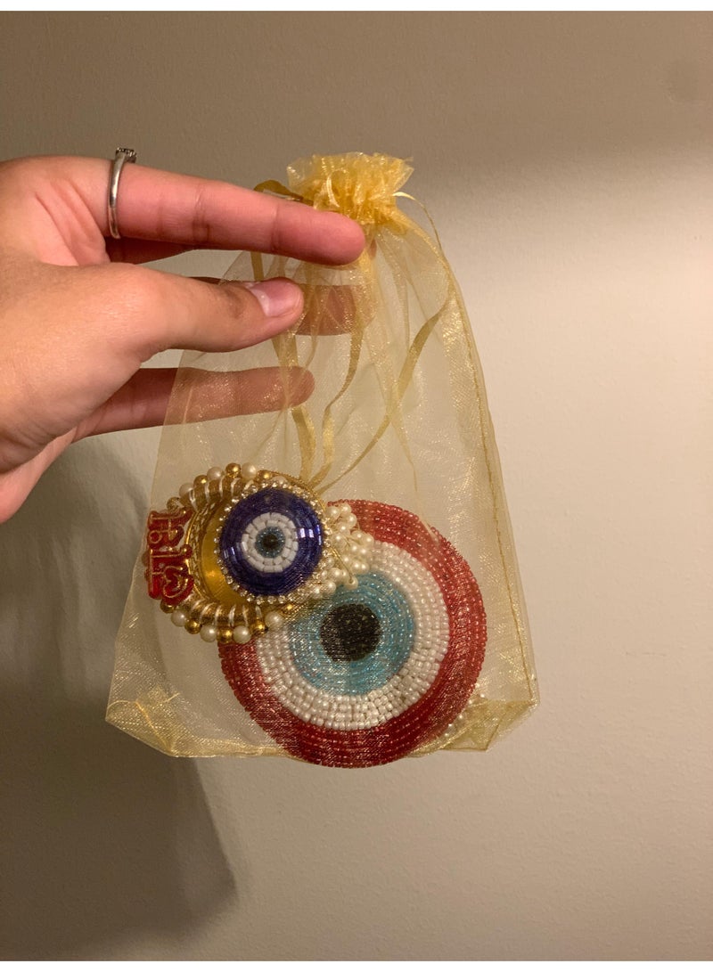 Srajan "Shubh Labh Diya Set with Evil Eye Design – Pearl & Bead Work – Tealight Candle Holders – Set of 2" for Puja, Festive Décor", - Image 5