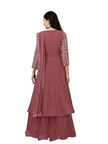 TRENDMALLS بدلة نسائية من جورجيت مطرزة مع سروال وقميص جاهز مع ليهينغا مع دوپاتا (G114-Darkpeach-Large) - Image 2