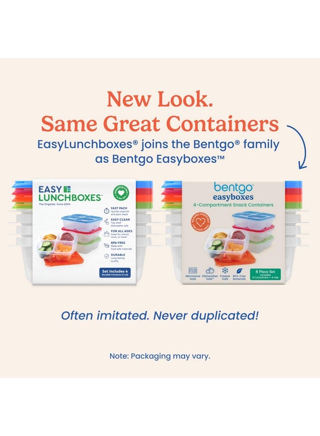 بنتجو مجموعة بينتو إيزي بوكسز للوجبات الخفيفة، 4 أقسام، 8 قطع مع 4 صواني و4 أغطية قابلة للتخصيص للحفاظ على نضارة الطعام - حاويات بينتو قابلة لإعادة الاستخدام لتخزين الطعام وتحضير الوجبات، خالية من مادة بيسفينول أ (كلاسيكية) - Image 4