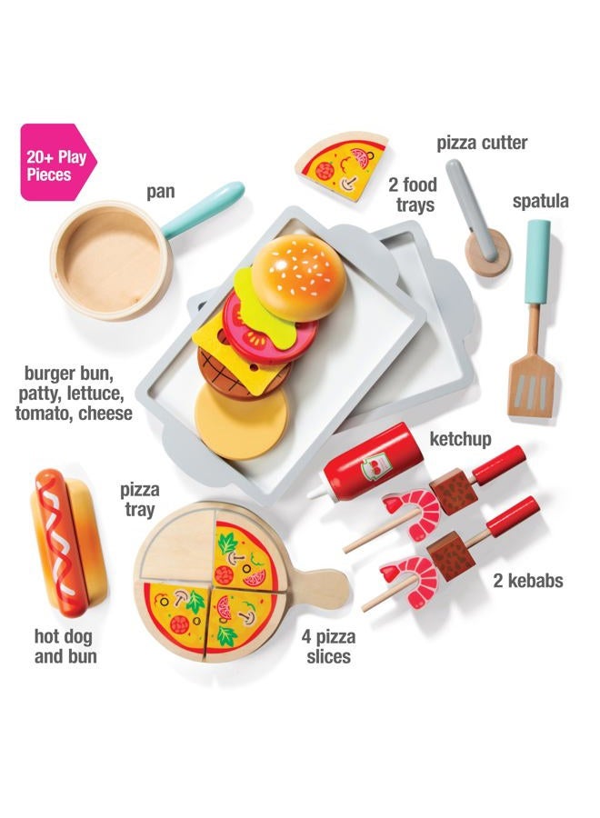Svan Food Truck Wooden Playset, 20 Fun Toy Pieces Including Cook Top, Steering Wheel, Sticker Sheet for Kids Name, Includes Food Tray, Pizza Slices & More, Dual Sided Play Stand for Indoor Fun Ages 3+ - Image 2