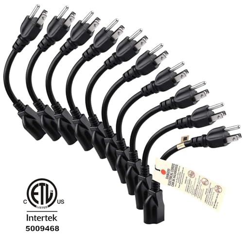 Miady [ETL Listed] Miady Short Power Extension Cord Outlet Saver, 16AWG/13A, 3 Prong (10 Pack, Black, 8 Inch) - Image 2