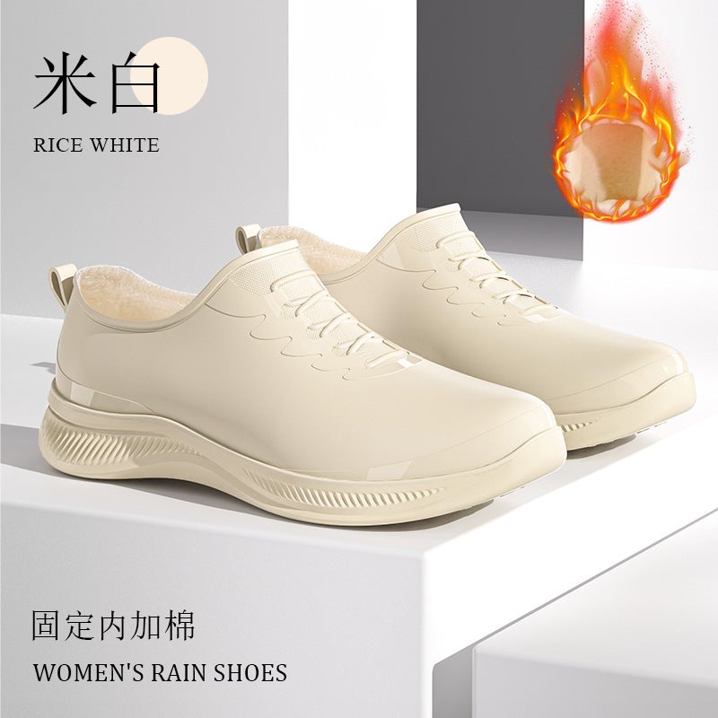Fashionable Womens Short Rain Boots Waterproof Non-Slip with Warm LiningS320 Khakis [fleece-lined fixed]] S320 Khakis [fleece-lined fixed]] 