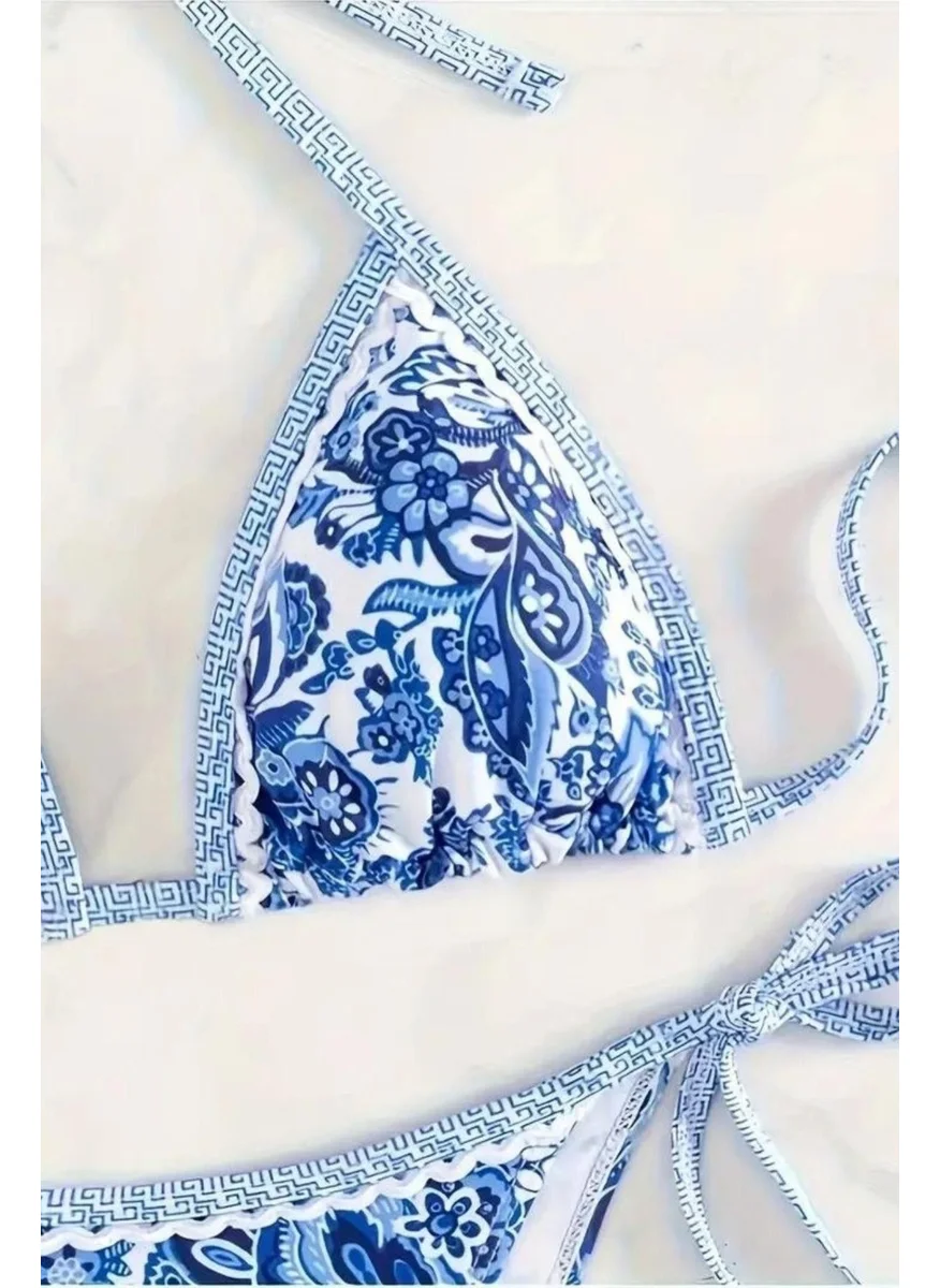 Bella Notte Patterned Blue Triangle Bikini Set