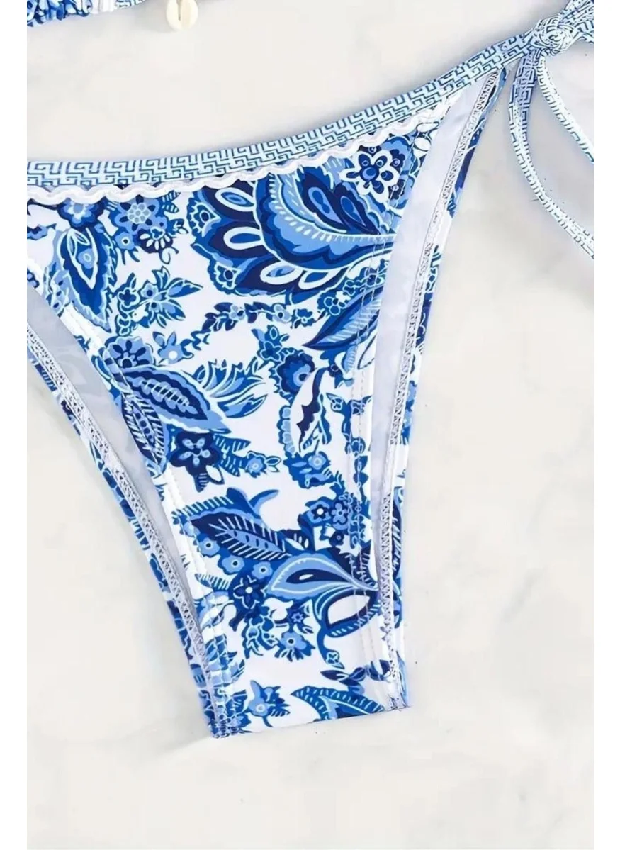 Bella Notte Patterned Blue Triangle Bikini Set